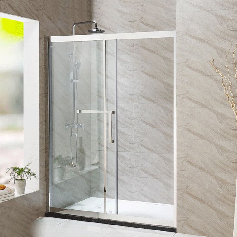 Silver Semi Frameless Single Move Tempered Glass Shower Door