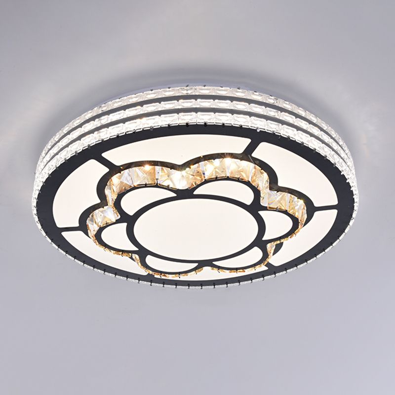 Drum LED Flush Mount Light Simplicity Crystal Bedroom Flush Mount Ceiling Light in Stainless-Steel