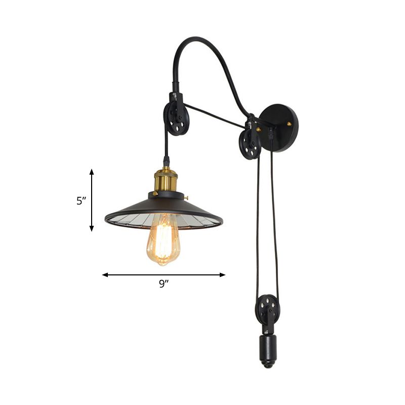 1 luminaire mural d'éclat évasé léger industriel Black Metallic Sconce Lampe avec bras de col en bouche
