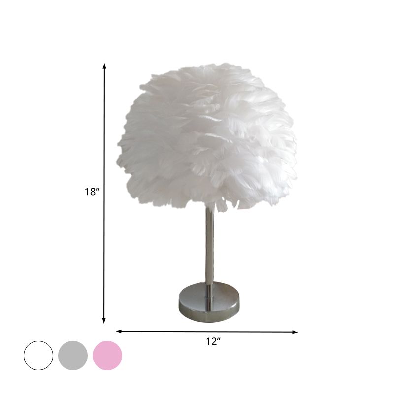 Lámpara de mesa de plumas contemporánea de la cama de la cama del mundo de la cama del mundo en blanco/gris/rosa