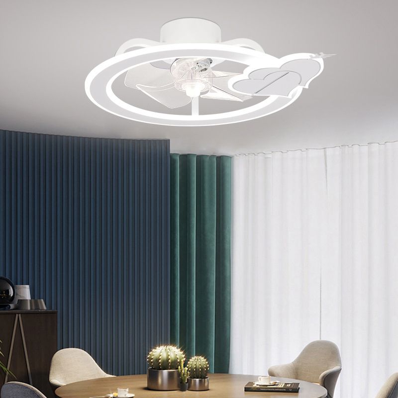 Kids Lovely LED Ceiling Fans Wrought Iron Circular Ceiling Fan Light with Acrylic Shade