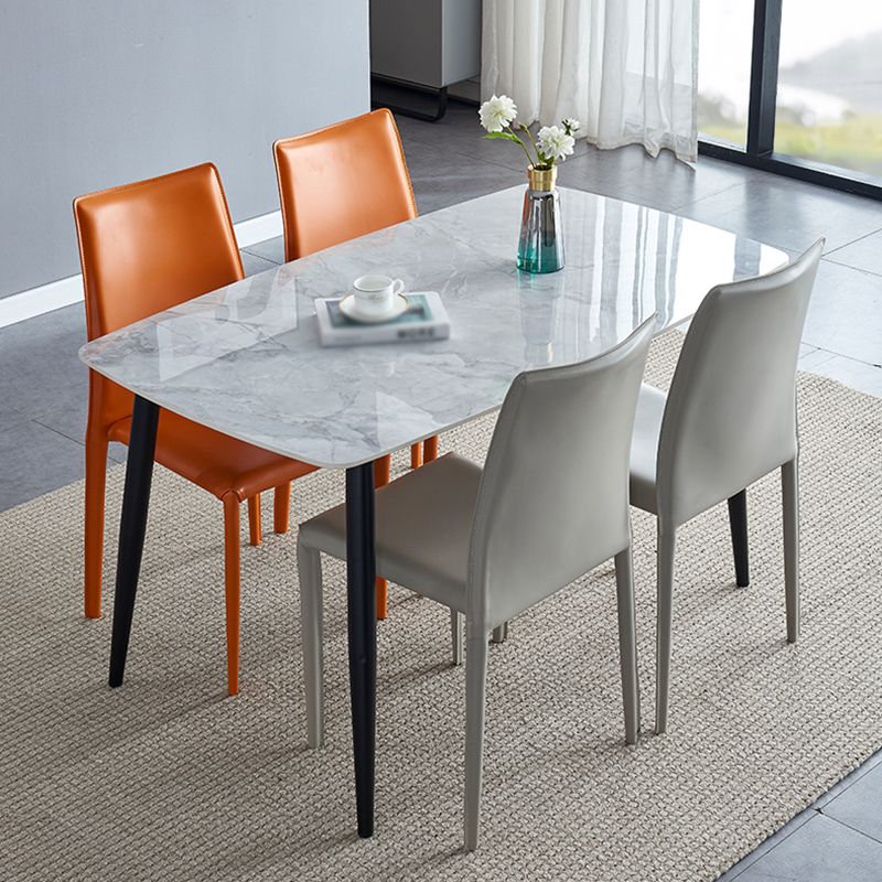 Scandinavian Style Solid Back Dining Chairs Leather Dining Armless Side Chairs