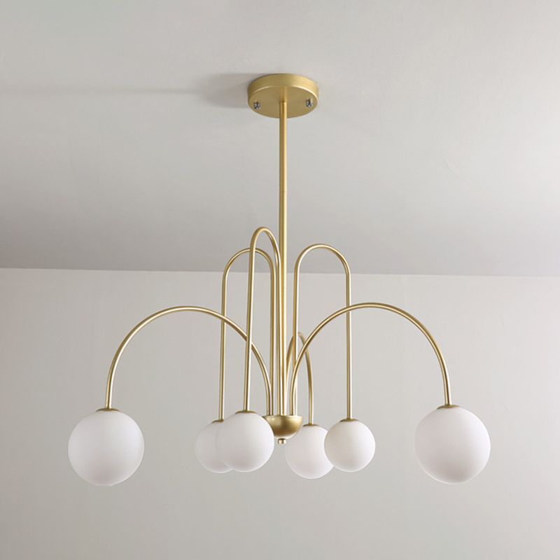 Moderne luxe bol hanglamp lakte ijzeren kroonluchter met witte glazen schaduw