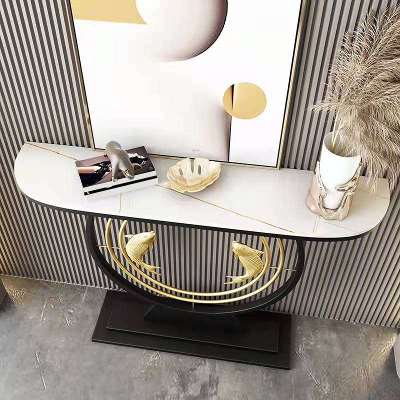 31.5" H Modern Console Accent Table Antique Finish Half Moon Console