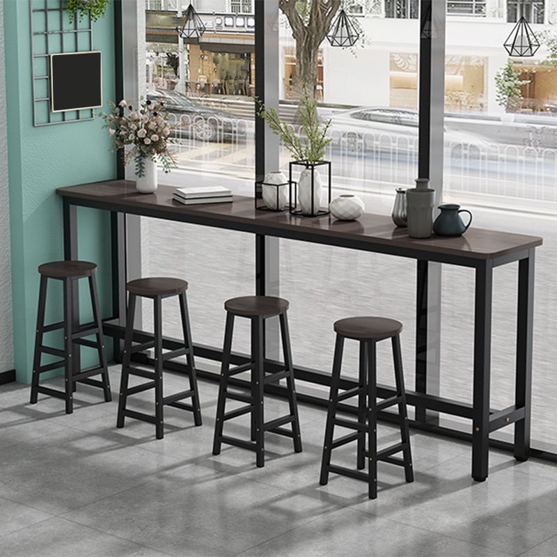 Modern Wooden Bistro Bar Table Rectangle Metal Base Bar Table