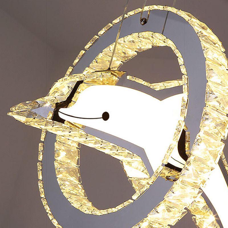 Luz de la isla LED de cristal plateado en moderna luz colgante de acero inoxidable de estilo de lujo para dormitorio