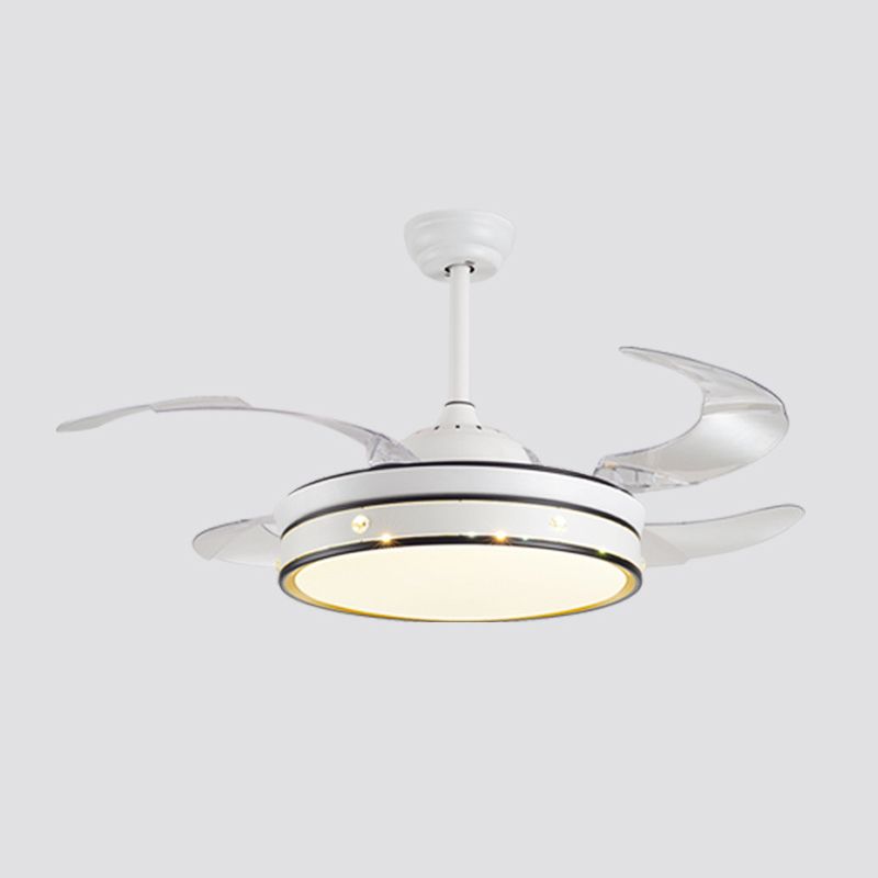 LED -Schlafzimmer Deckenventilator Lampe Moderne weiße 4 Blätter Halbflush Licht mit Kreis Acrylschatten, 20 "breit