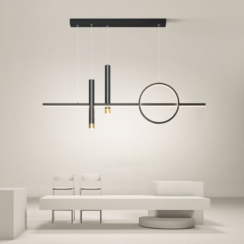 Sala da pranzo moderna illuminazione isola a LED Linea di ciondolo nero in metallo