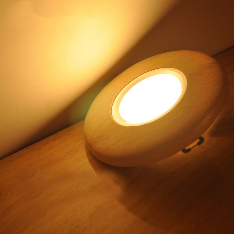Mini Plate Shaped Flush Mount Light Simplicity Wood Living Room LED Ceiling Lamp in Warm/White Light