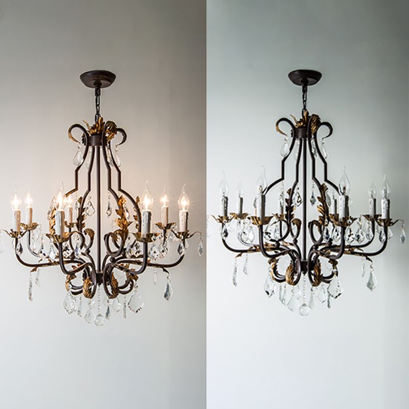 American Style Candle Chandelier Light Fixtures Multi-Head Hanging Pendant Lamps with Crystal Bead