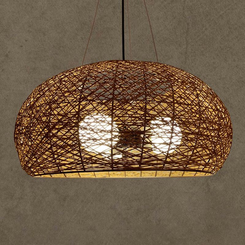 Rattan Nest Round Chandelier Novelty Asian Style Pendant Lighting Fixture for Tea Room