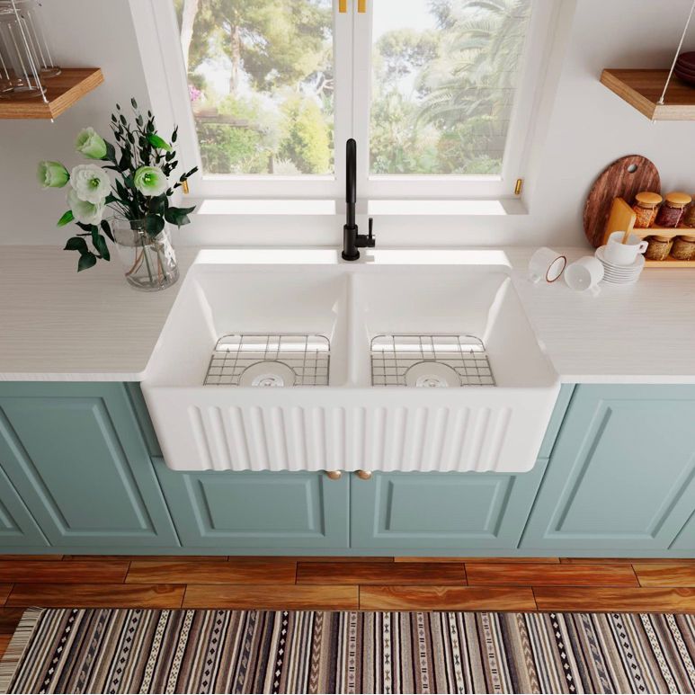 Farm Style Bathroom Sink Ceramic Rectangular Washroom Sink with Faucet