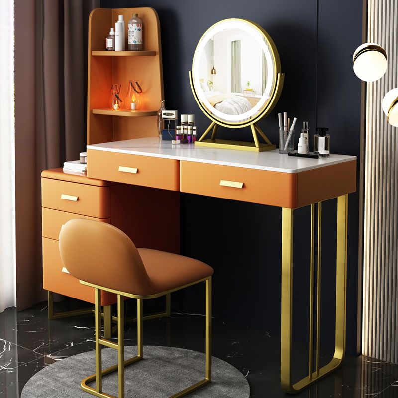 51.2" H Slate Vanity Makeup Desk with Storage Shelves and 5-Drawer