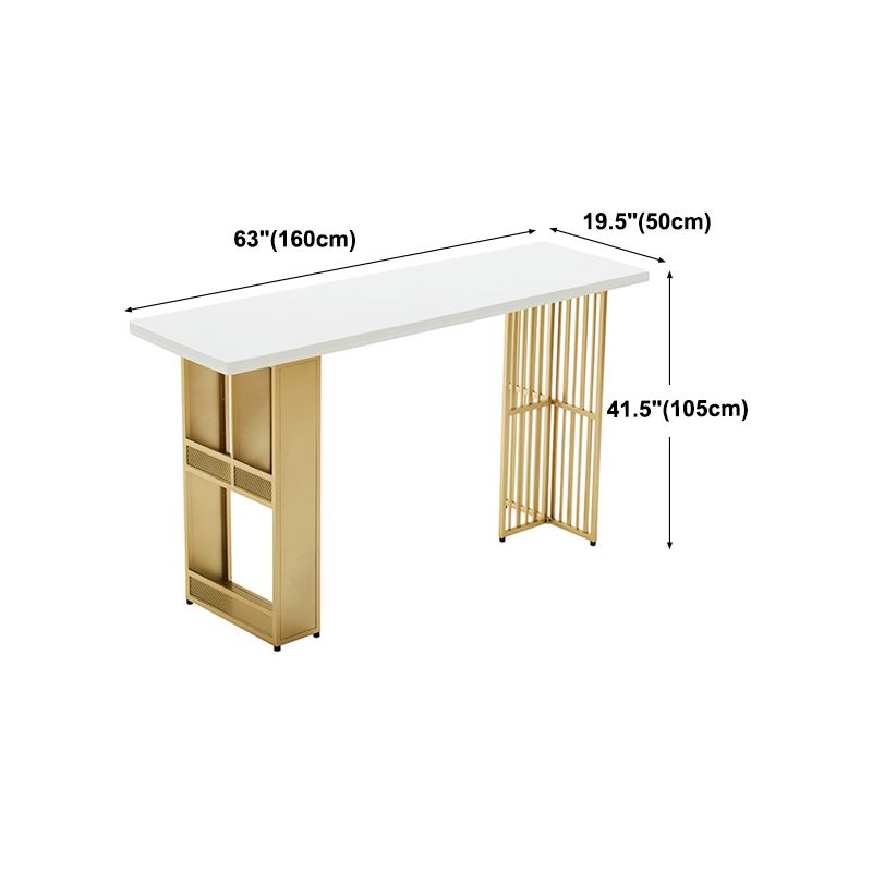 Glam Rectangle Pine Pub Bar Table Indoor Metal Double Pedestal Bar Dining Table with Shelf