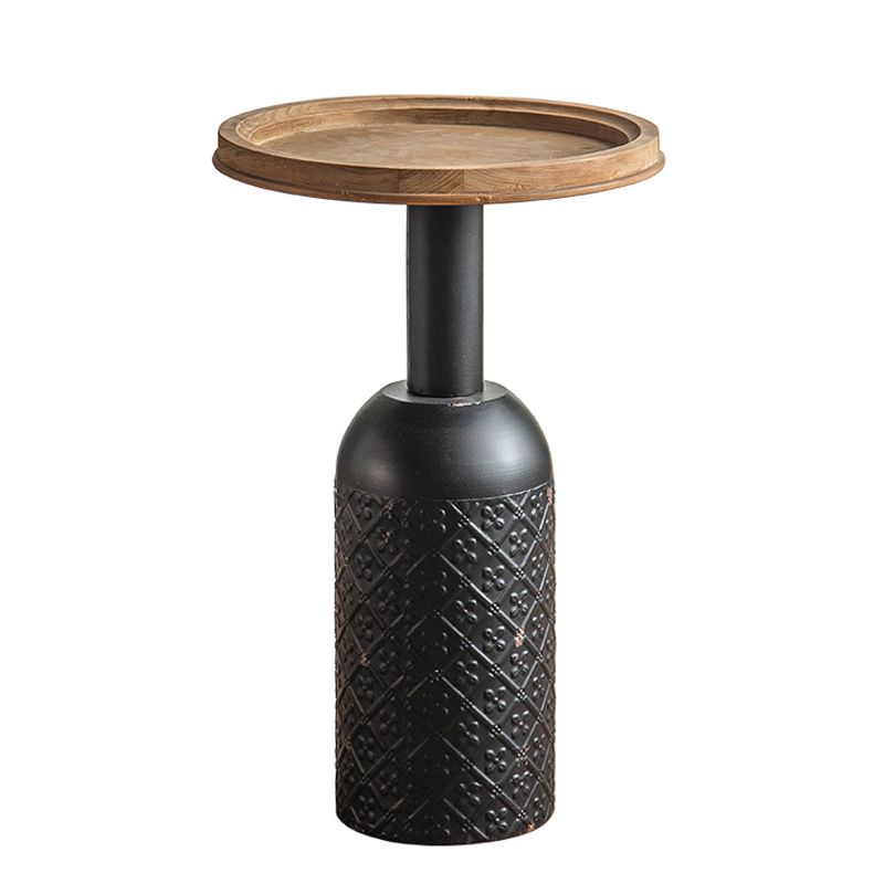 Rustic Iron Pedestal Round Wood Top Coffee Table - Distressed Surface Treatment