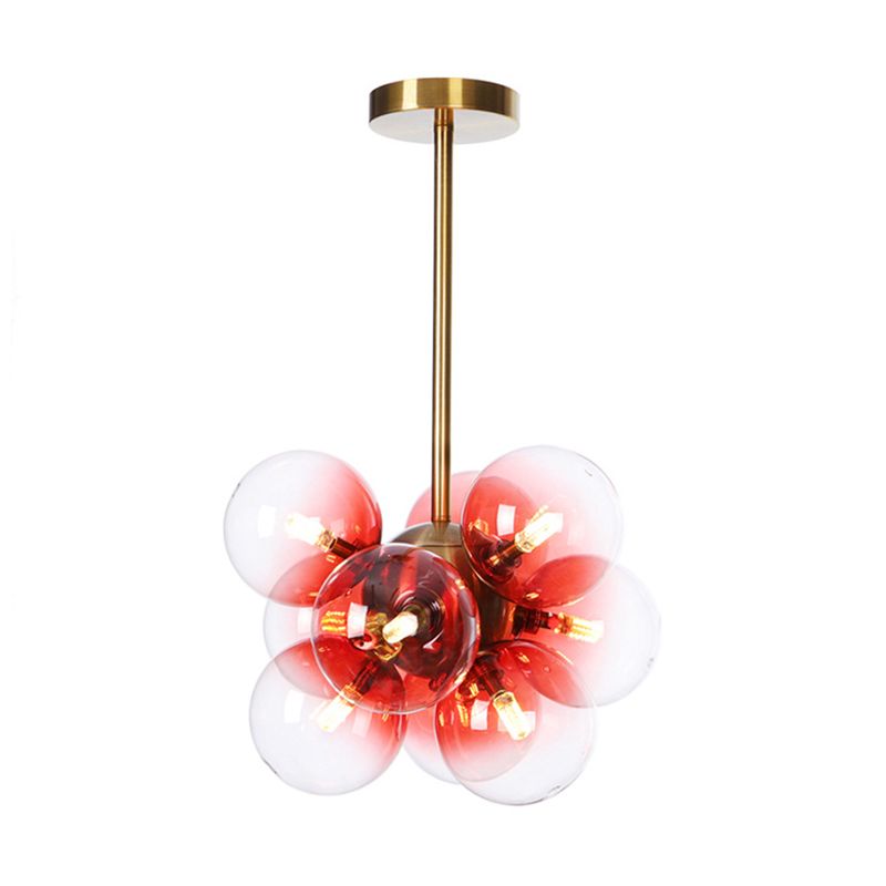 Lámpara de techo para sala de estar con 9 luces de vidrio gris/blanco/rojo iluminación semi empotrada de globo minimalista en negro/latón/cromo