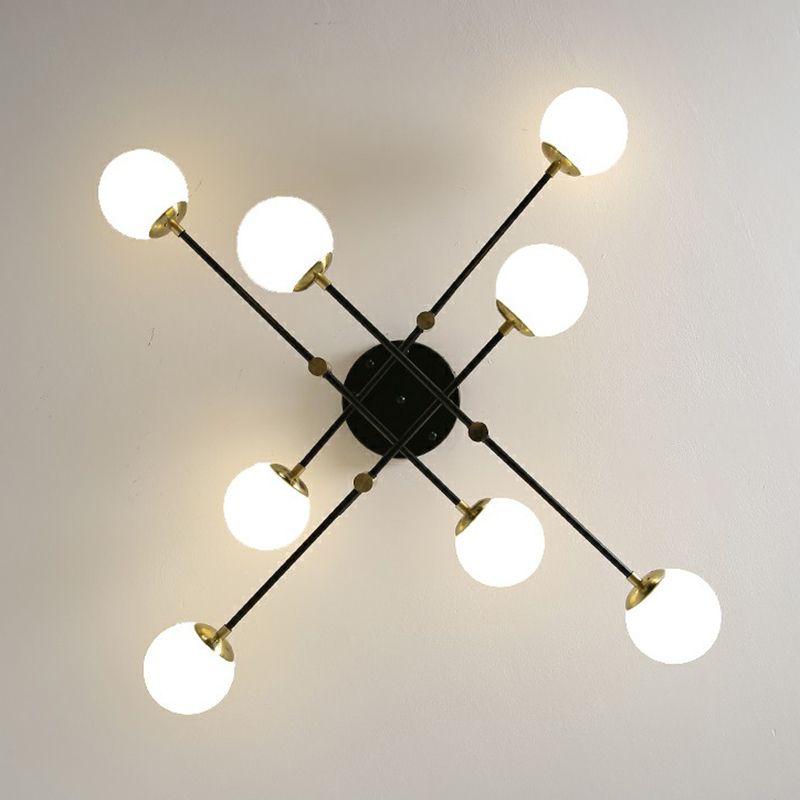 Ball Flush Mount Ceiling Light Minimalist Glass Bedroom Semi Flush Mount Fixture in Black