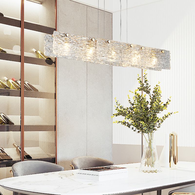 5 Light Island Lighting Modern Style Rectangular Shape Glass Hanging Light Fixtures