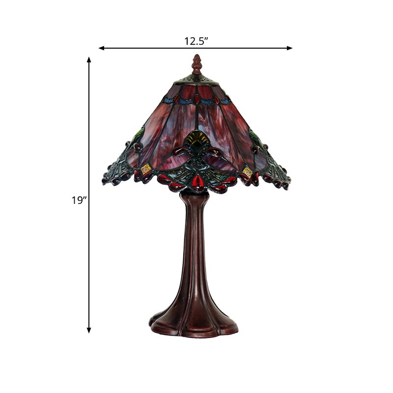 Hand-Cut Stained Glass Coffee Night Lamp Squared Pyramid 1 Bulb Tiffany Table Lighting