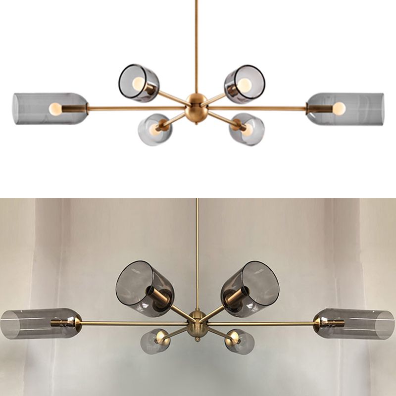 6 lichten metalen kroonluchter licht moderne stijl grijs glas verlichtingsarmaturen voor slaapkamer
