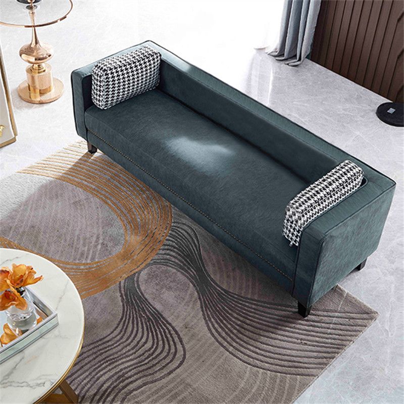 Contemporary Dark Green Sofa Tuxedo Arm Faux Leather Living Room Sofa