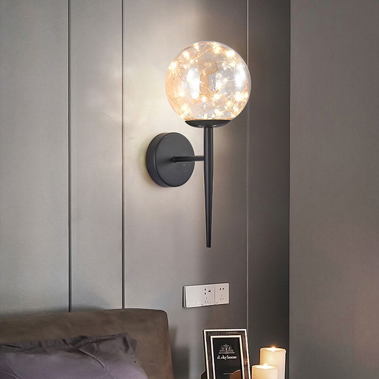 Nordic Style Simplicity Indoor Wall Lamp LED Light String Glass Ball Sconce Lights with Metal Lamp Post