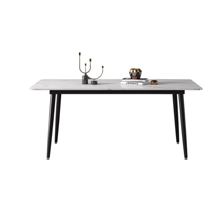 Modern Sintered Stone White Dining Set with Rectangle Table and Black Legs Dining Set
