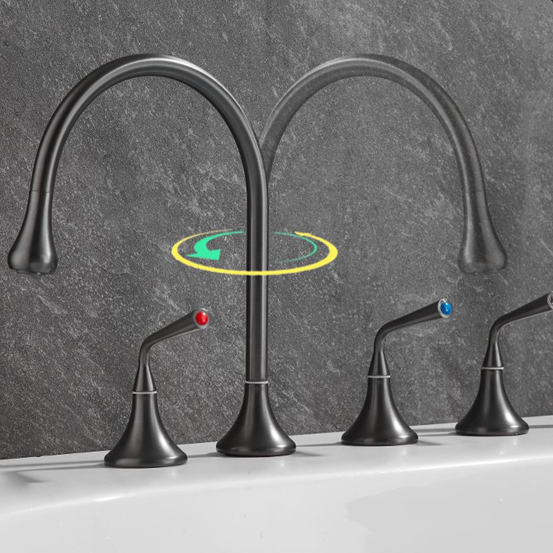 Modern Deck Mounted Metal Tub Filler Three Handles High Arch Faucet