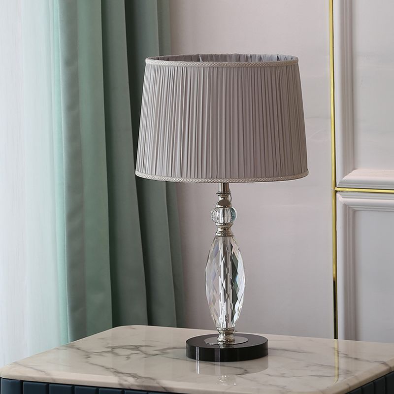 Minimalisme 1 bol bureaulamp met stofschaduw grijs/blauwe trommel nachtkastje licht met heldere kristallen basis voor salon