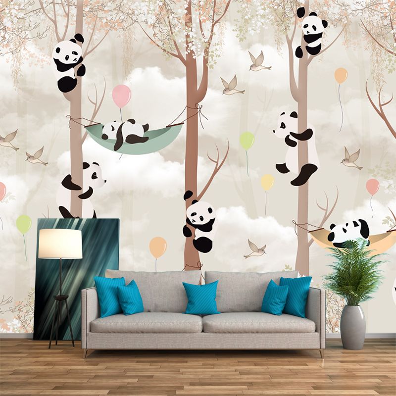 Large Panda Wall Paper Murals Light Brown Non-Woven Material Wall Art, Stain Proof, Custom Made