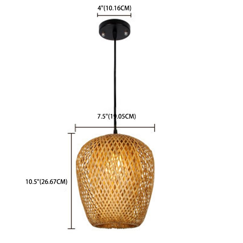 Beige Hand-Worked Pendant Cottage Style 1 Bulb Bamboo Hanging Light for Dining Table