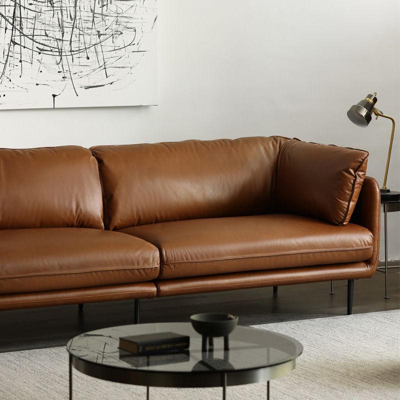Contemporary 31.49" High Sofa Genuine Leather Tuxedo Arm Sofa