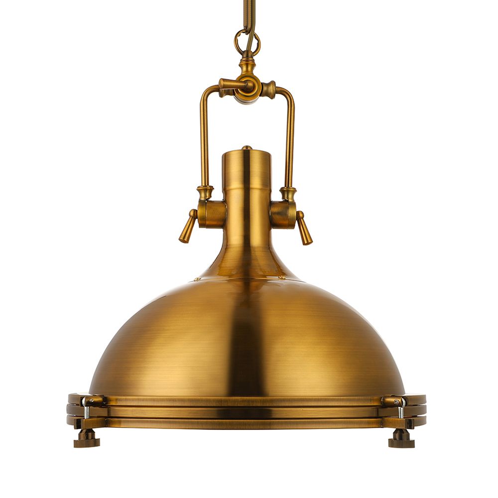 Antique Brass/Brass/Copper Finish 1 Light Pendant Lighting Industrial Metal Domed Ceiling Fixture with Frosted Diffuser