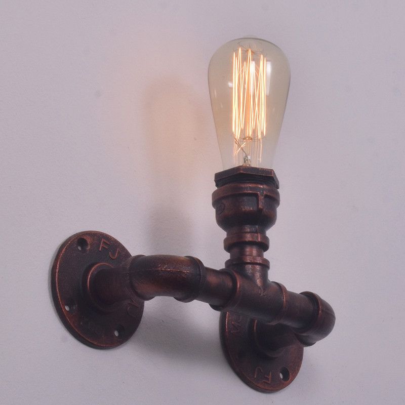 Industrial Style Pipe Shape Wall Sconce Metal 1 Light Sconces for Bedroom