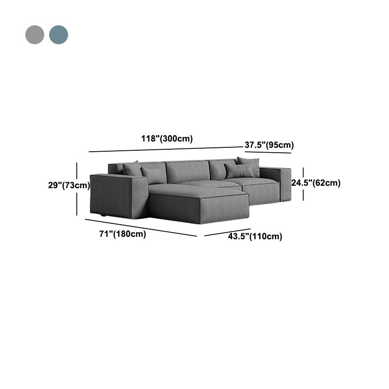 Square Arm Sectional Sofa Gray 4-seat Sofa & Chaise with 4 Pillows