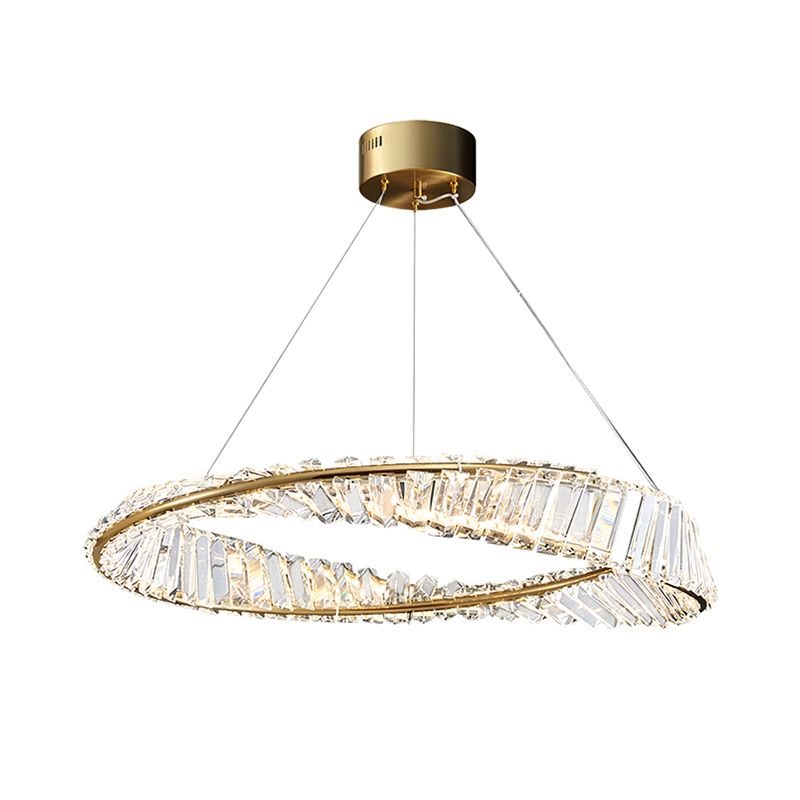 Modern Luxury LED Chandelier Lacquered Iron Circular Pendant Light with Crystal Shade
