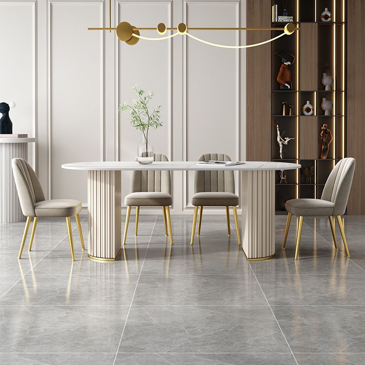 Tavolo da pranzo ovale moderno tavolo da pranzo in pietra sinterizzato con doppio piedistallo bianco
