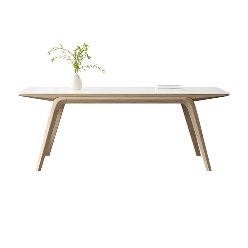 White Stone Top Rectangle Contemporary Dining Table with 4 Foot