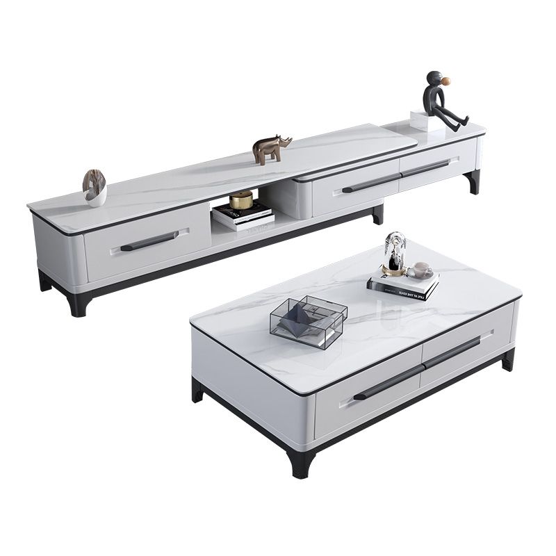 Slate Coffee or End Table with Storage Drawers Rectangle 4 Legs