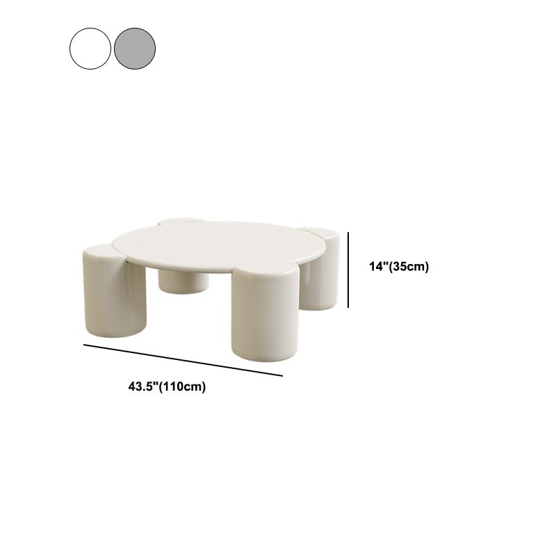 Solid Wood 4 Legs Coffee Table Minimalist Round Accent Table in White/Gray