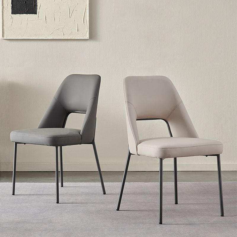 Open Back Side Chair for Home Faux Leather Modern Dining Chair with Black Legs