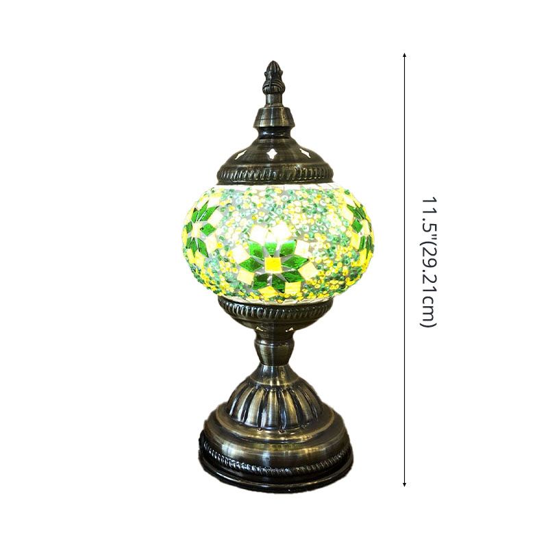Single-Bulb Nightstand Light Retro Spherical Stained Glass Table Lamp for Bedroom