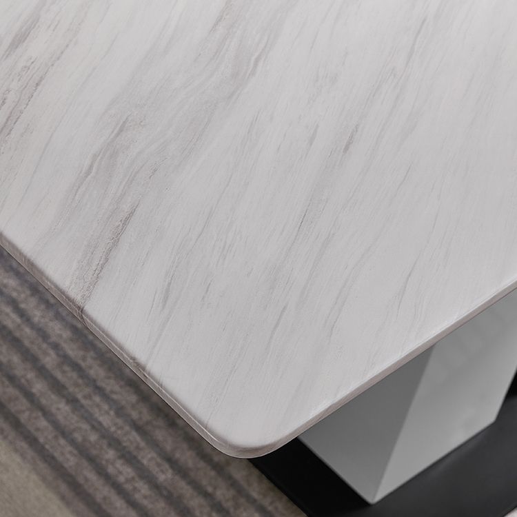 Rectangle Stone Top Dining Table Metal Pedestal Dining Table for Dining Room