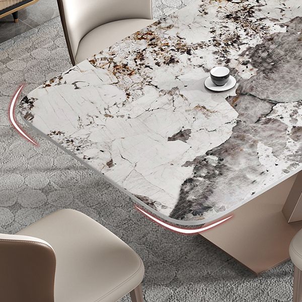 Metal Modern Rectangular Dining Table Sintered Stone Dining Table with Pedestal Base