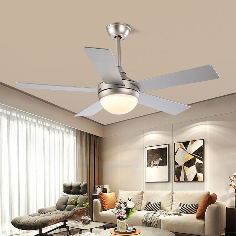 Modern Dome Semi Flush Lighting 48 "brede LED metallic plafondventilator Lamp in zilver voor woonkamer met 5 heldere messen