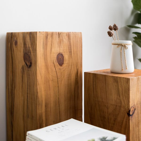 Rustic Sofa Accent Side Table Distressed Square Natural Pedestal Solid Wood Corner Table