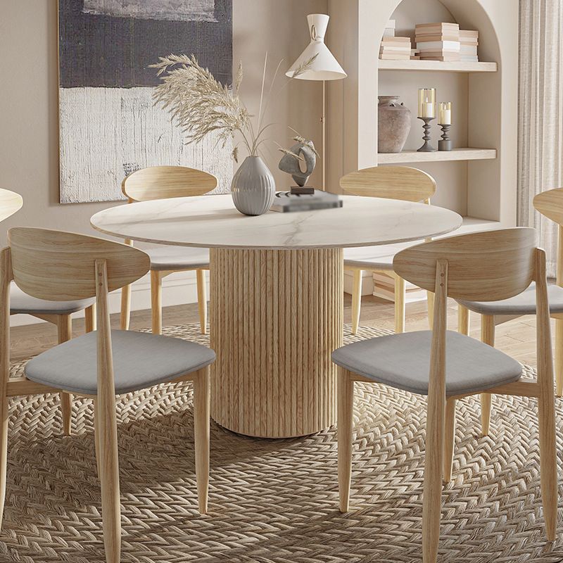 Contemporary Stone Dining Table Round Dining Table with Wood Pedestal Base