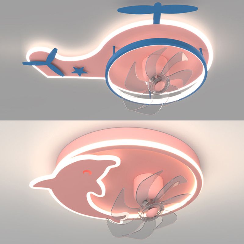 2 - Light LED Ceiling Fan Mount Blue / Pink Kids Style Ceiling Fan