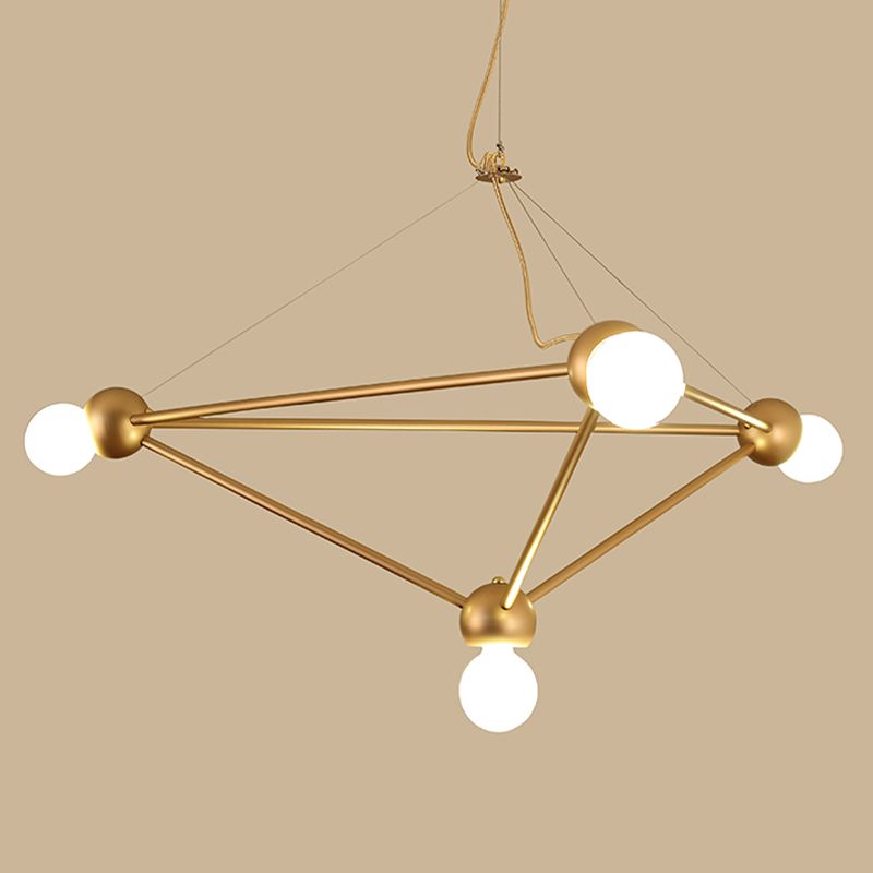 Gold 4 Lights Pendant Chandelier Classic Metal Geometric Hanging Light for Bedroom