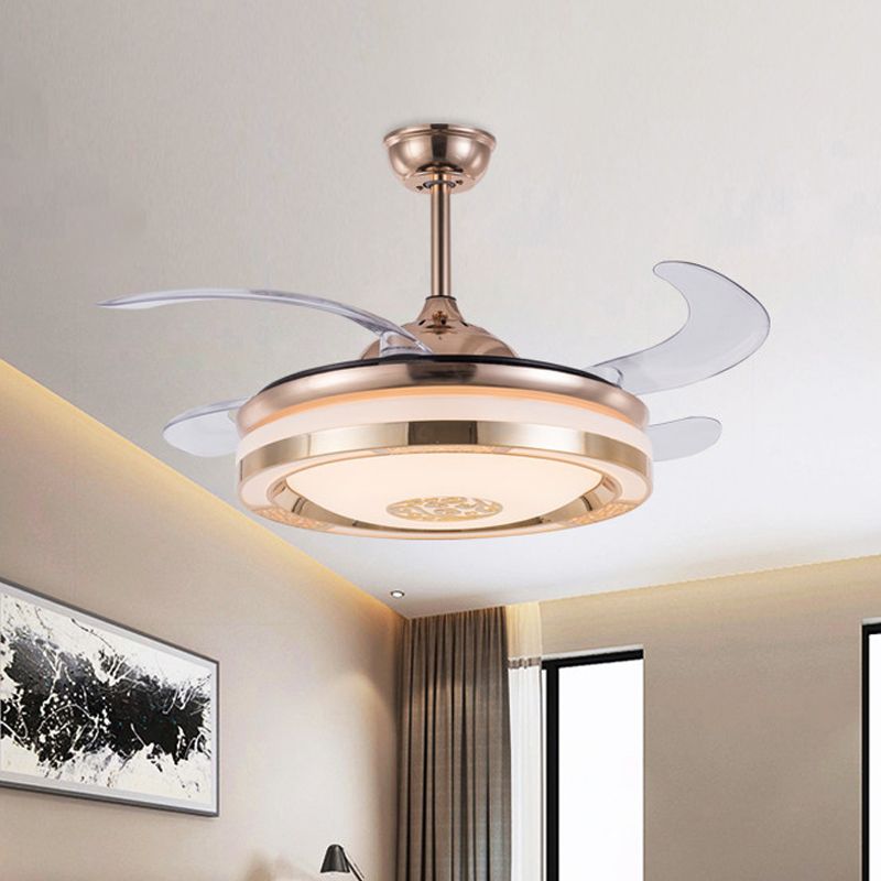 Simplicity LED Semi Flush Gold Circular 4-Blade Ceiling Fan Light Fixture with Acrylic Shade, 19" Wide